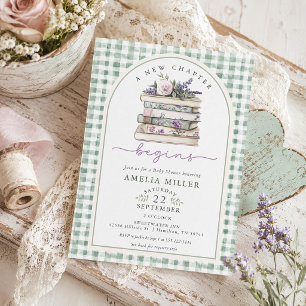 Convite Um Novo Capítulo Floral Livro Xadrez Baby Shower