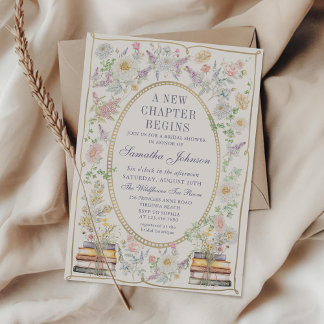 Convite Um novo capítulo, Floral Storybook Chá de panela