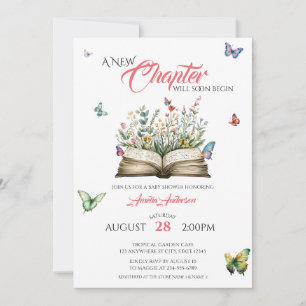 Convite Um Novo Capítulo Livro Floral Aquarela Borboletas