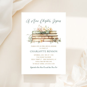 Convite Um Novo Capítulo Livro Floral Tema Chá de panela
