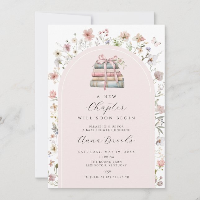 Convite um novo capítulo menina Baby Shower (Frente)
