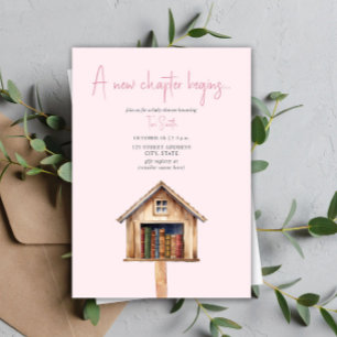 Convite Um novo capítulo Mini Biblioteca Livros Chá de fra