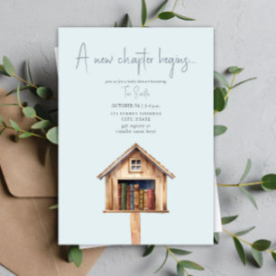 Convite Um novo capítulo Mini Biblioteca Livros Chá de fra