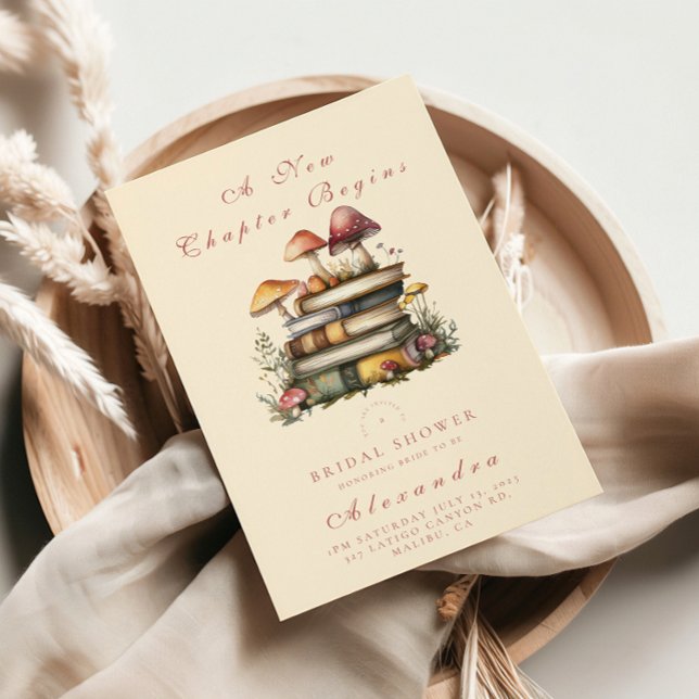 Convite Um Novo Capítulo Woodland Mushroom Books (Criador carregado)