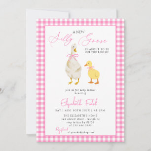 Convite Um novo Chá de fraldas Gingham Rosa-Rosa-Bobo