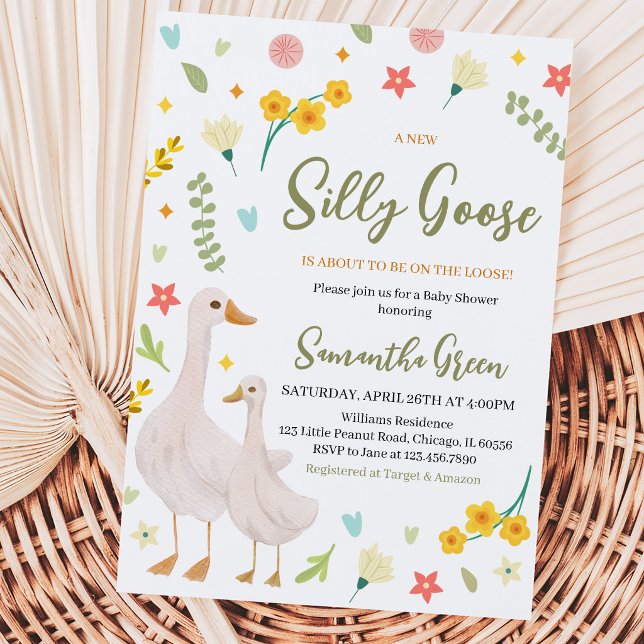 Convite Um Novo Chuveiro de Bebê Silly Goose (Criador carregado)