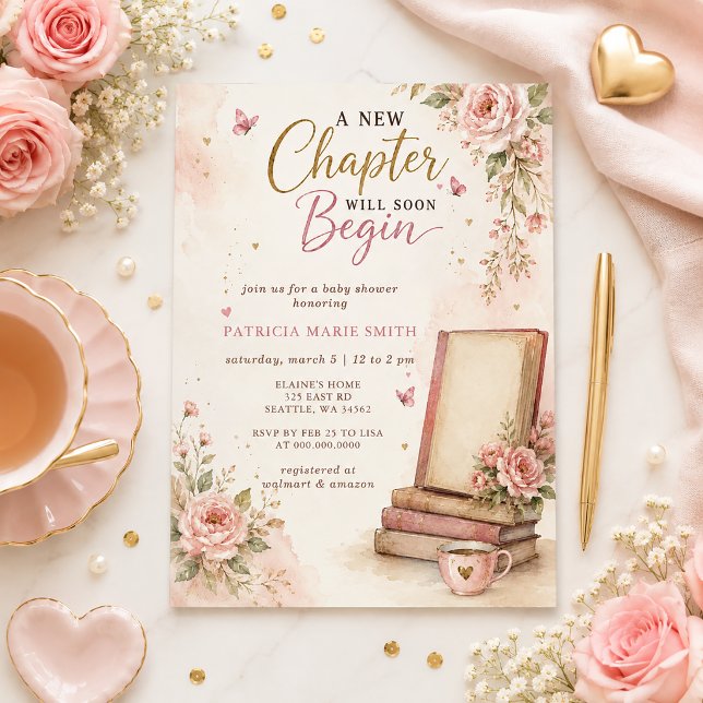 Convite Um novo livro de história de capítulo Chuvinha de  (A new Chapter Story book Girl Baby Shower Invitation)