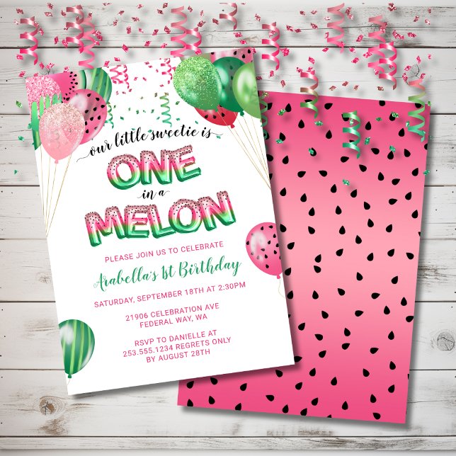Convite Um num balão de primeiro aniversario Melon Themed (One in a Melon Themed 1st Birthday Balloon Invitation)