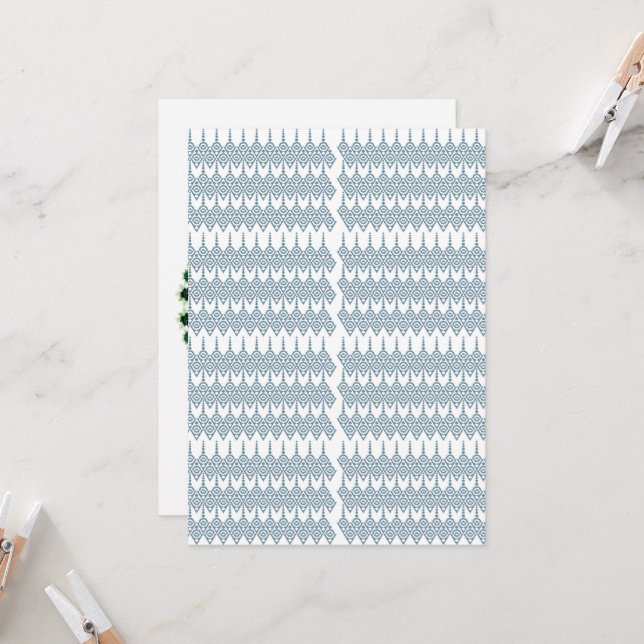 Convite um padrão azul e branco com fundo branco (Frente/Verso In Situ)