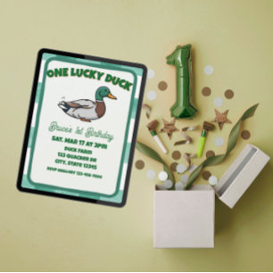Convite Um Pato Sortudo, Aniversário de 1 ano Mallard Gree