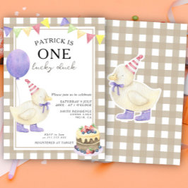 Convite Um Pato Sortudo Aniversário de Primeiro Ano Neutro