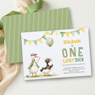 Convite Um Pato Sortudo Golfe Par Tee Boy Aniversário de 1