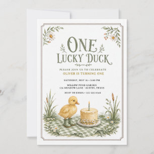 Convite Um Pato Sortudo Sage Verde Piquenique Aniversário 