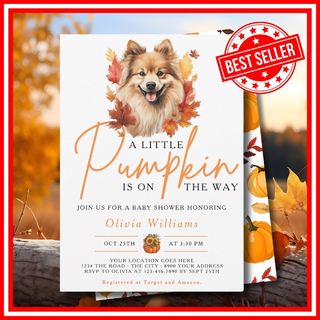 Convite Um Pequeno Abobrinha Outono DOG Chá de Bebê (A Little Pumpkin is on the Way Fall Autumn Dog Baby Shower Invitation)