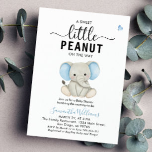 Convite Um Pequeno Amendoim Fofo Elefante Azul Baby Shower