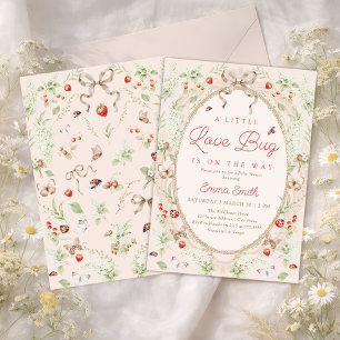 Convite Um Pequeno Amor Floral de Morango Baby Shower