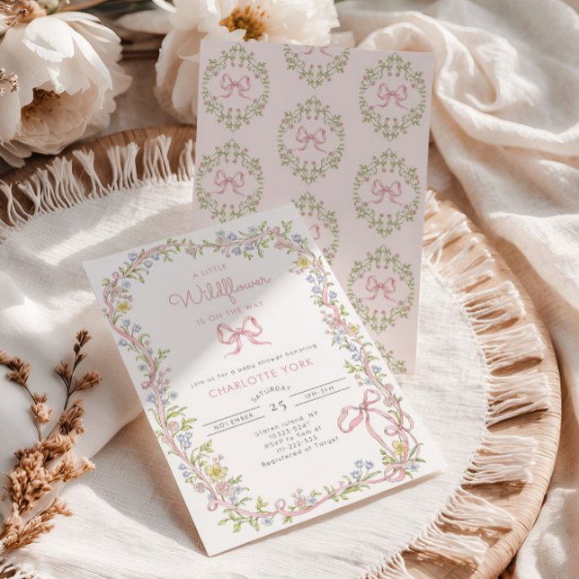 Convite Um pequeno arco de flor silvestre rosa Chuveiro de (Criador carregado)