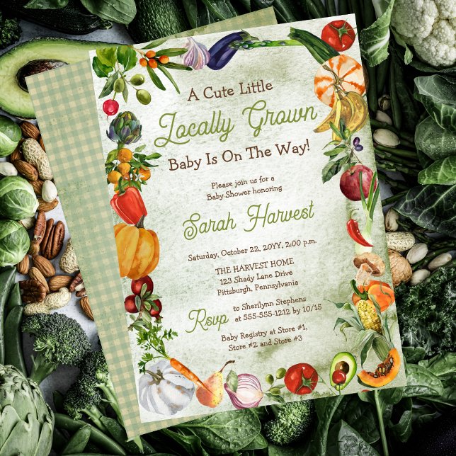 Convite Um Pequeno Bebê Cultivado Localmente Está No Camin (A Little Locally Grown Baby Is On the Way Shower Invitation)