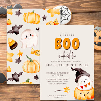 Convite Um Pequeno Boo Aquarela Chá de Bebê de Halloween 