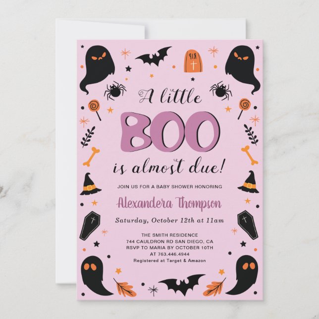 Convite Um Pequeno Boo Chuvada de Bebê Bruxa de Halloween (Frente)