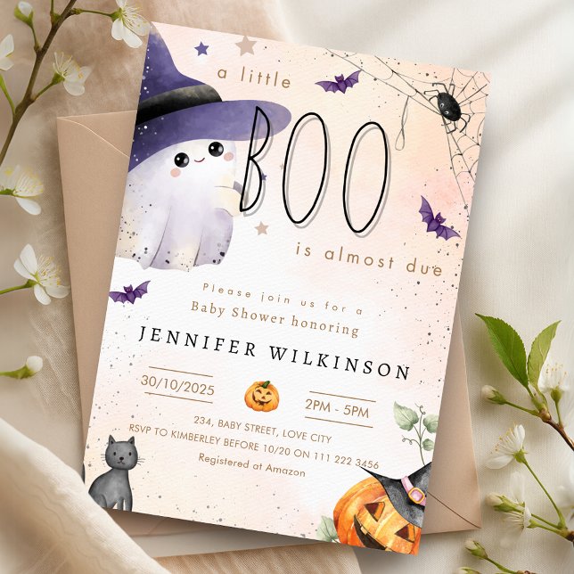 Convite Um Pequeno Boo Deve Ser O Chá de fraldas Fantasma  (A Little Boo Is Due Halloween Ghost Baby Shower Invitation)