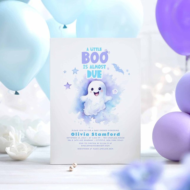 Convite Um Pequeno Boo é quase o Chá de fraldas do Dia das (A Little Boo Is Almost Due - Cute Little Ghost Baby Shower Invitations)