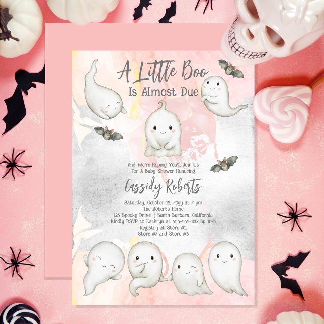Convite Um Pequeno Boo É Quase Um Chá de fraldas Para Garo (Cute "A Little Boo Is Almost Due" Girl Baby Shower Invitation)