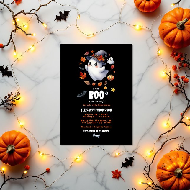 Convite "Um Pequeno Boo está a caminho" Chá de fraldas de  ("A Little Boo is on the Way" Halloween Baby Shower Invitation)