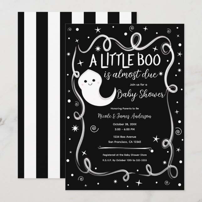 Convite Um Pequeno Boo está quase chegando: Chá de Bebê de (Frente/Verso)