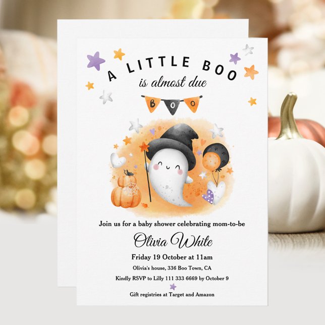 Convite Um Pequeno Boo Está Quase Para O Chá de fraldas De (A Little Boo Is Almost Due Halloween Baby Shower Invitation)