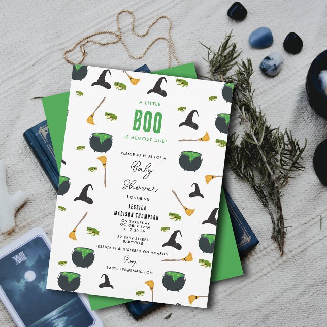 Convite Um Pequeno Boo Está Quase Para O Chá de fraldas De (A Little Boo Is Almost Due Halloween Baby Shower Invitation)