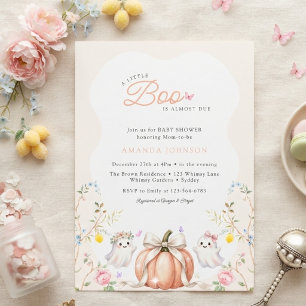 Convite Um Pequeno Boo Fofo Chuveiro de Bebê Rosa Outubro