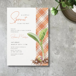 Convite Um Pequeno Broto Planta Xadrez Laranja Baby Shower