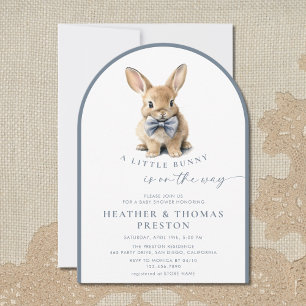 Convite Um Pequeno Bunny Elegante Ardósia Azul QR Chá de B