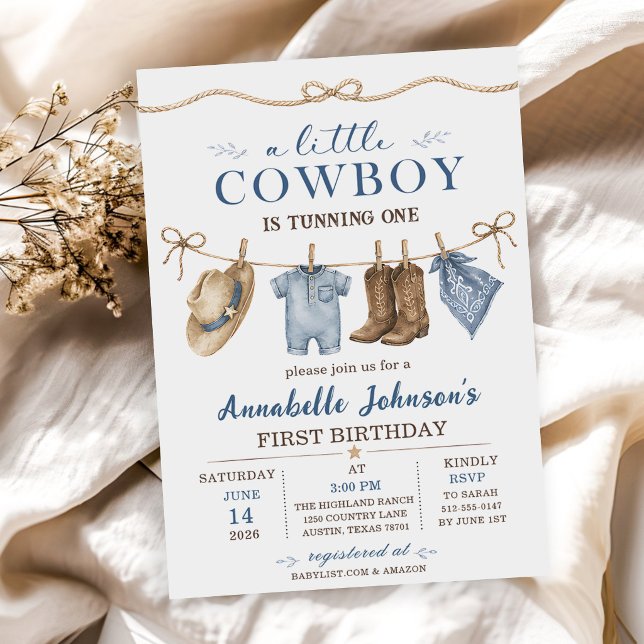 Convite Um Pequeno Chá de Bebê Cowboy Menino (Criador carregado)