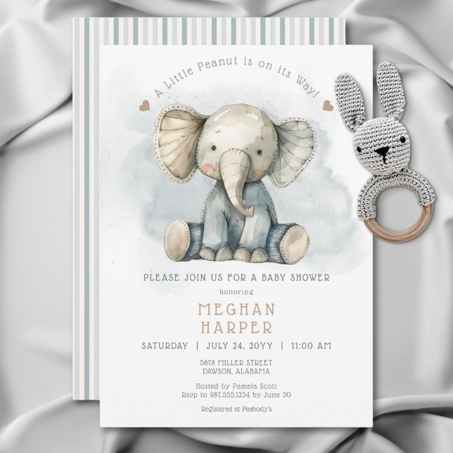 Convite Um pequeno Chá de fraldas azul de elefante de amen (A Little Peanut Elephant Blue Baby Shower Invitation)