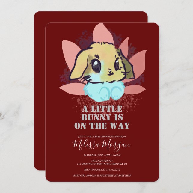 Convite Um Pequeno Chá de fraldas Bonny Cute Burgundy (Frente/Verso)