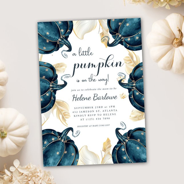 Convite Um Pequeno Chá de fraldas Celestial Floral Da Pump (A Little Pumpkin Floral Celestial Baby Shower Invitation)