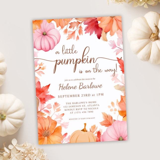 Convite Um Pequeno Chá de fraldas De Abóbora (A Little Pumpkin Fall Baby Shower Invitation)