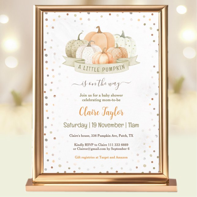 Convite Um pequeno Chá de fraldas de abóbora neutro ou inf (A Little Pumpkin Gender Neutral or Boy Baby Shower Invitation)