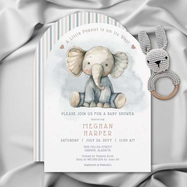 Convite Um pequeno Chá de fraldas de Anca Elefante Azul (A Little Peanut Elephant Blue Arch Baby Shower Invitation)