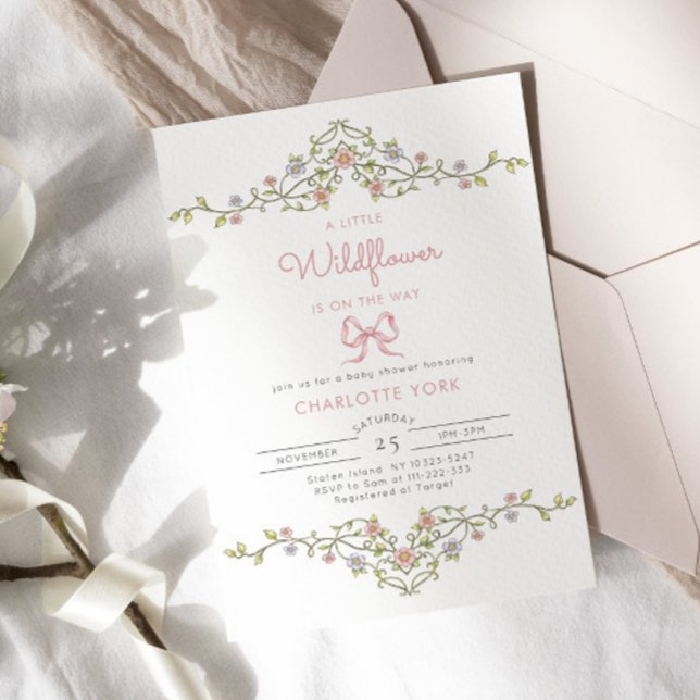 Convite Um Pequeno chá de fraldas de arco de flor selvagem (Criador carregado)