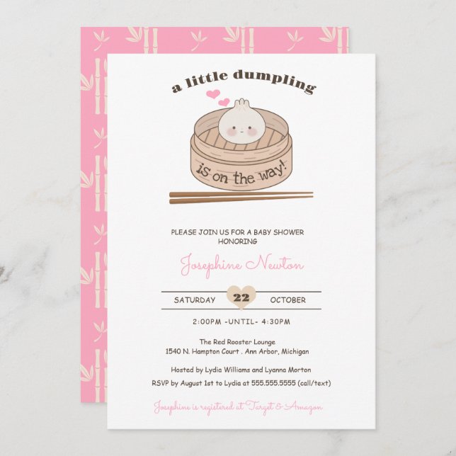 Convite Um Pequeno Chá de fraldas De Bebê Bao (Frente/Verso)