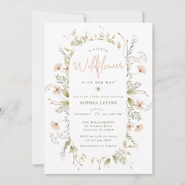 Convite Um Pequeno Chá de fraldas De Bebê De Flor Selvagem (Frente)