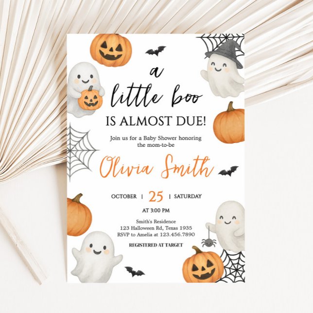 Convite Um Pequeno Chá de fraldas de Boo Pumpkin (A Little Boo Pumpkin Spooky Halloween Baby Shower Invitation)