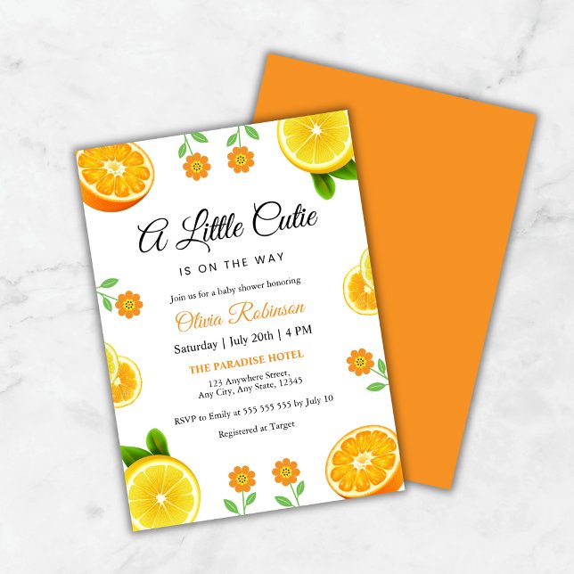 Convite Um Pequeno Chá de fraldas De Citros De Limão Laran (A Little Cutie Lemon Orange Citrus Baby Shower Invitation )