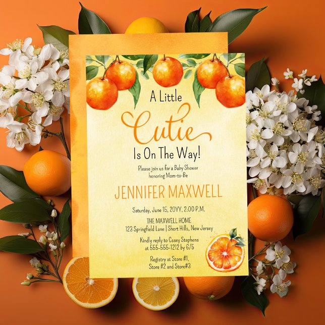 Convite Um Pequeno Chá de fraldas de Citrus Watercolor (A Little Cutie Watercolor Citrus Baby Shower Invitation)