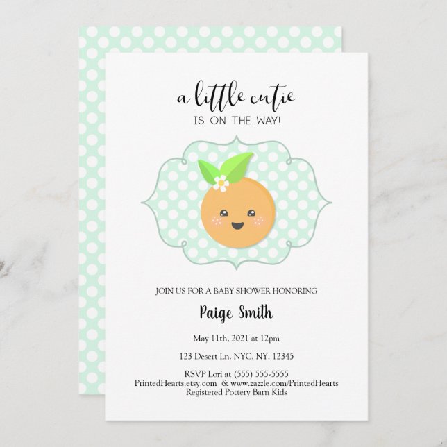 Convite Um Pequeno Chá de fraldas de Clementina Cutie (Frente/Verso)