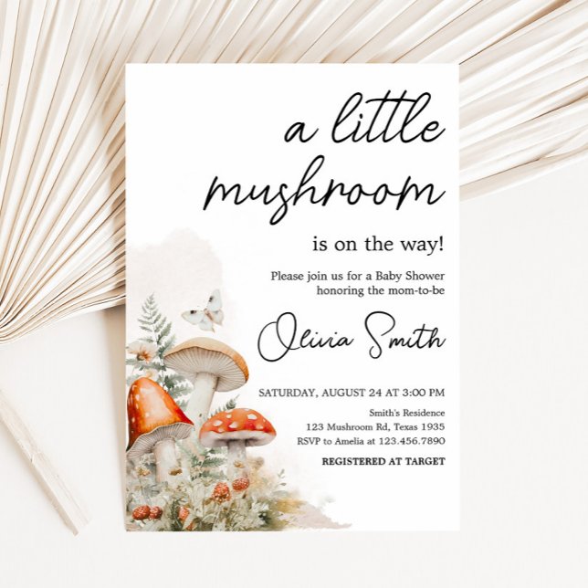 Convite Um Pequeno Chá de fraldas De Cogumelo Encantado (Little Mushroom Baby Shower Invitation)
