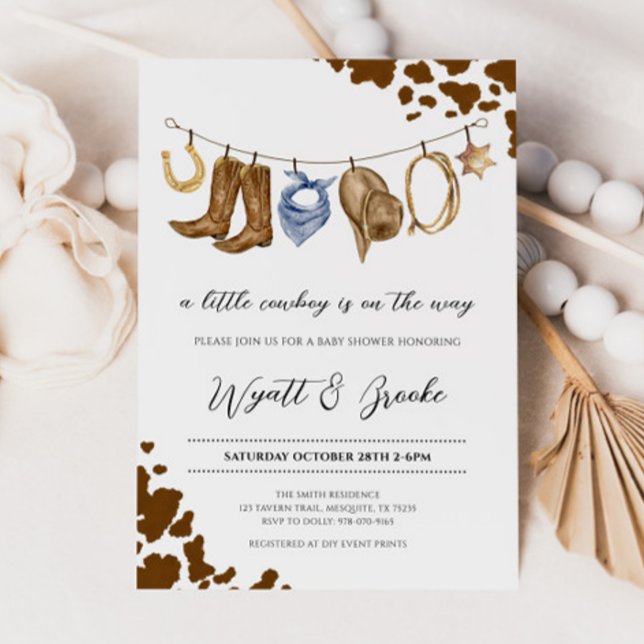 Convite Um pequeno Chá de fraldas de cowboy (Criador carregado)